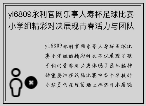 yl6809永利官网乐亭人寿杯足球比赛小学组精彩对决展现青春活力与团队精神